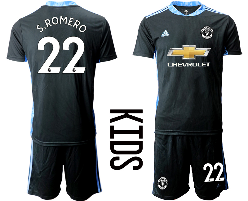 Youth 2020-2021 club Manchester United black goalkeeper #22 Soccer Jerseys